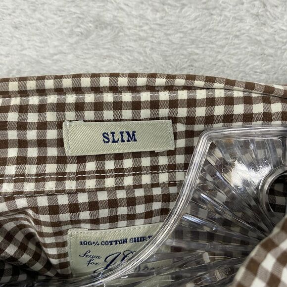 J Crew Shirt Mens Large Brown Check Plaid Button Down Slim‎ Lightweight Cotton - Picture 6 of 10